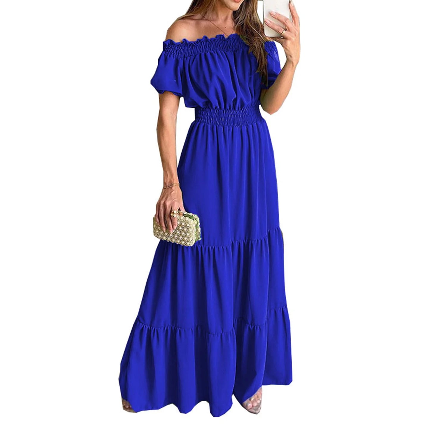 2024 Women’s Off-Shoulder Ruffle Mini Dress – Summer Sexy A-Line Boho Sundress with Flare Sleeves