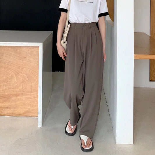 Women's High-Waist Black Straight Leg Pants: Stylish & Comfortable Office Trousers