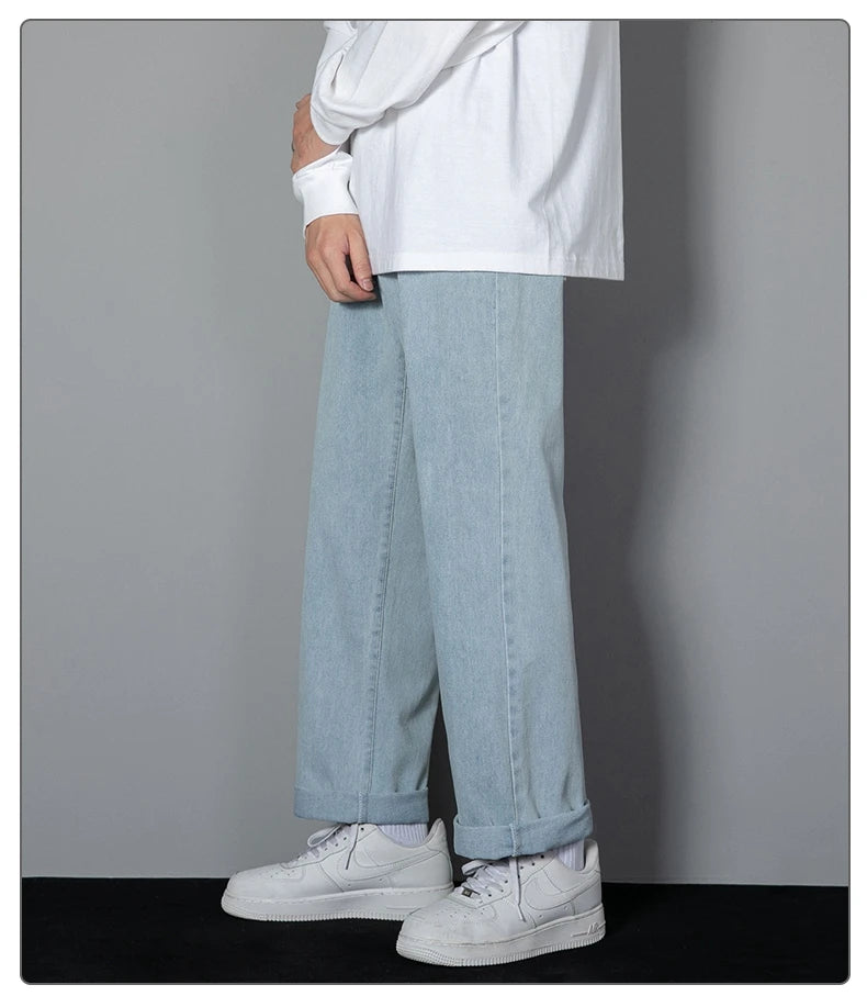 2025 New Korean Men’s Casual Wide-Leg Jeans – Classic Straight Fit Denim Pants