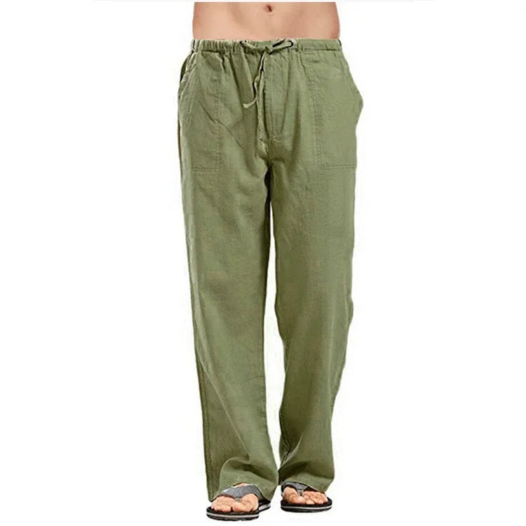 Men’s Cotton Linen Pants – Summer Breathable Casual Trousers with Elastic Waist & Pockets