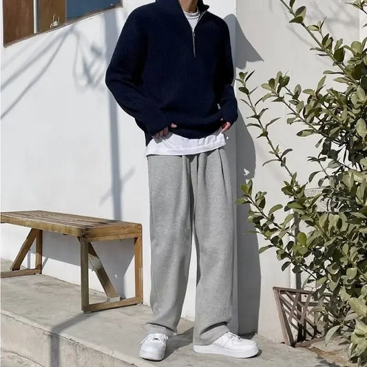 Men’s Half-Zip Stand Collar Sweater – Autumn Winter Casual High Street Pullover