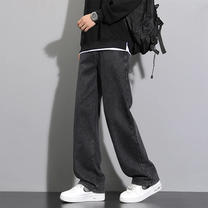 2025 New Korean Men’s Casual Wide-Leg Jeans – Classic Straight Fit Denim Pants
