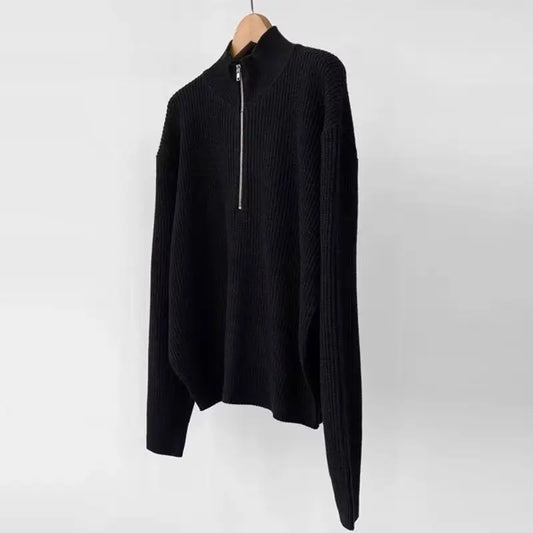 Men’s Half-Zip Stand Collar Sweater – Autumn Winter Casual High Street Pullover