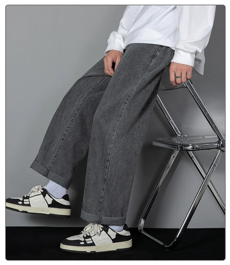 2025 New Korean Men’s Casual Wide-Leg Jeans – Classic Straight Fit Denim Pants