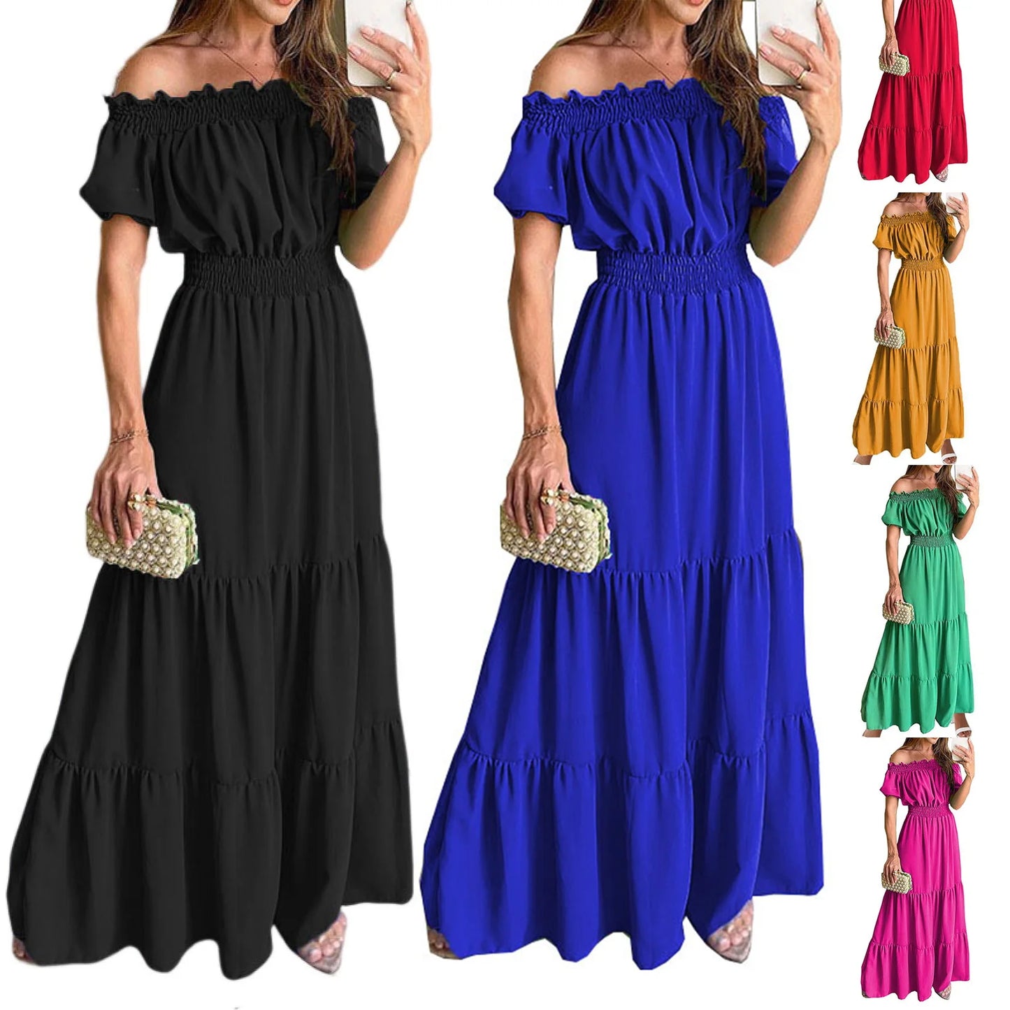 2024 Women’s Off-Shoulder Ruffle Mini Dress – Summer Sexy A-Line Boho Sundress with Flare Sleeves