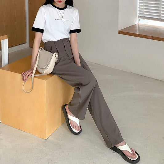 Women's High-Waist Black Straight Leg Pants: Stylish & Comfortable Office Trousers