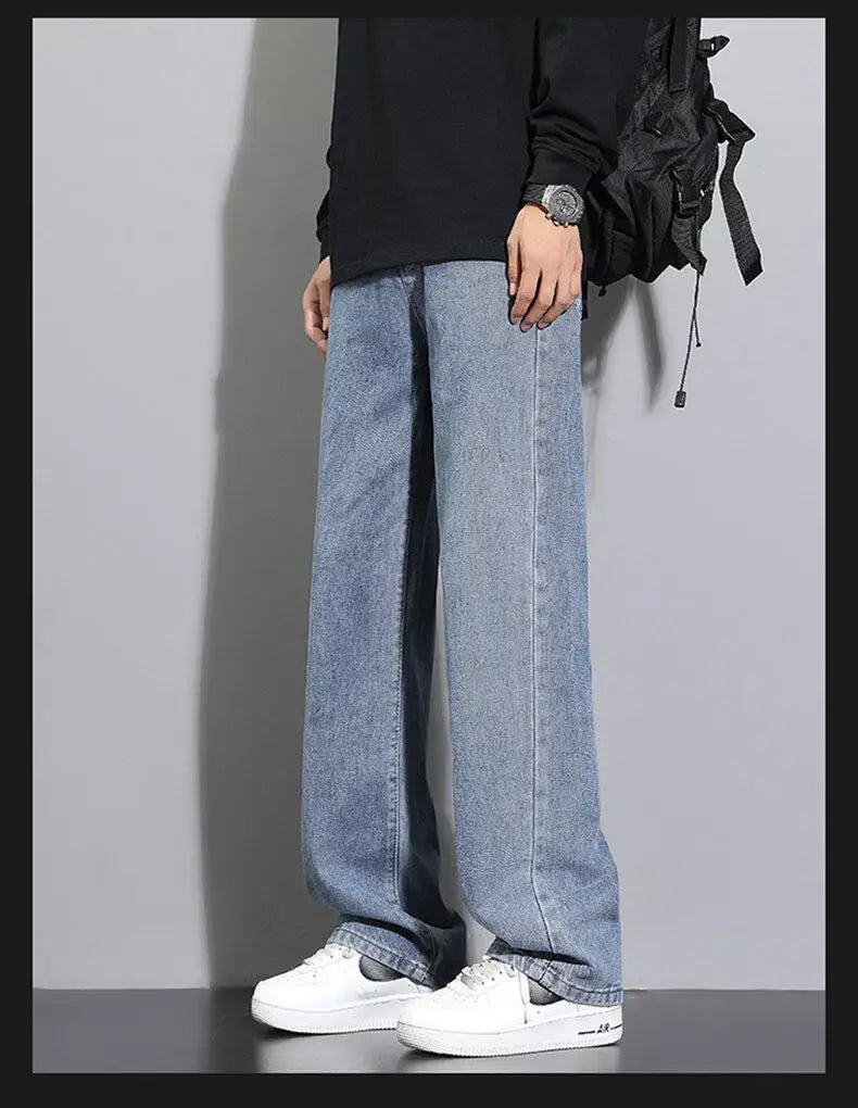 2025 New Korean Men’s Casual Wide-Leg Jeans – Classic Straight Fit Denim Pants