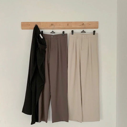 Women's High-Waist Black Straight Leg Pants: Stylish & Comfortable Office Trousers