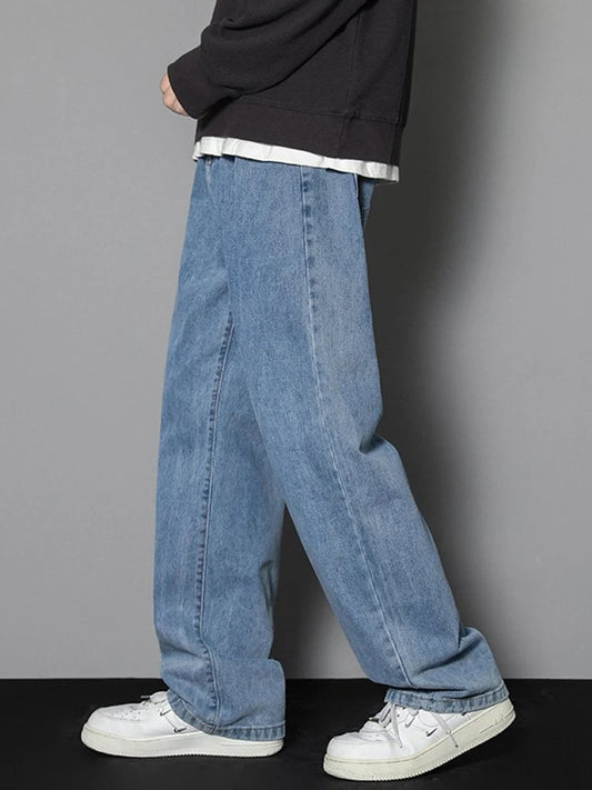 2025 New Korean Men’s Casual Wide-Leg Jeans – Classic Straight Fit Denim Pants