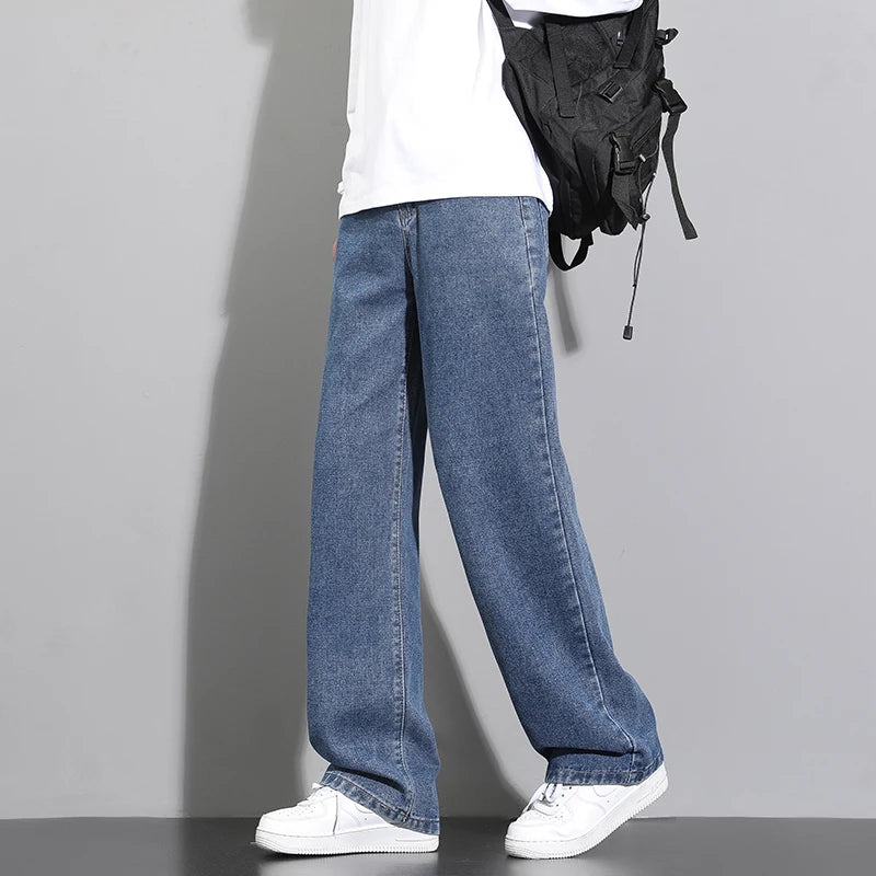 2025 New Korean Men’s Casual Wide-Leg Jeans – Classic Straight Fit Denim Pants