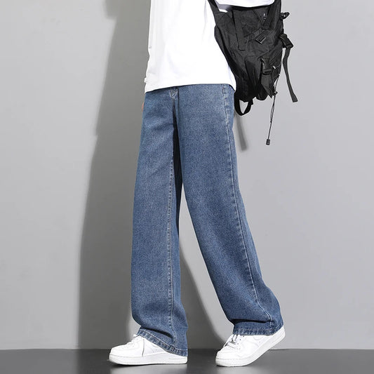 2025 New Korean Men’s Casual Wide-Leg Jeans – Classic Straight Fit Denim Pants