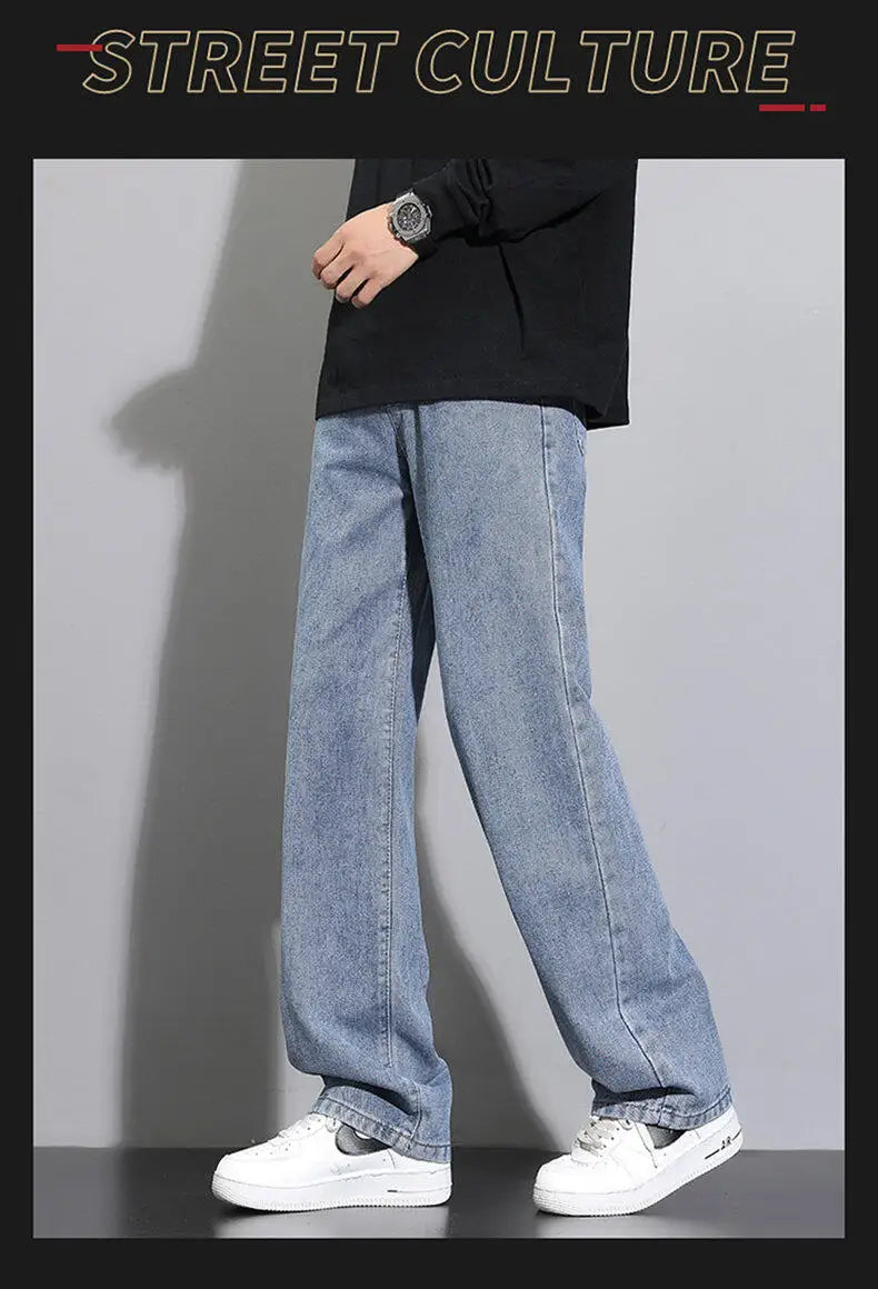 2025 New Korean Men’s Casual Wide-Leg Jeans – Classic Straight Fit Denim Pants
