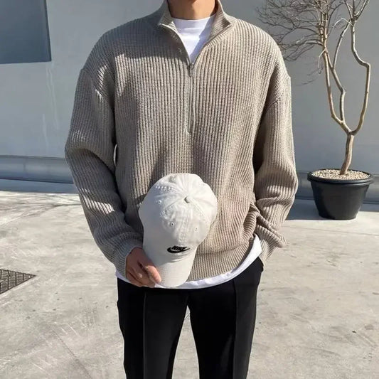 Men’s Half-Zip Stand Collar Sweater – Autumn Winter Casual High Street Pullover