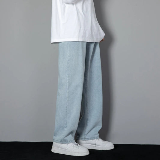 2025 New Korean Men’s Casual Wide-Leg Jeans – Classic Straight Fit Denim Pants
