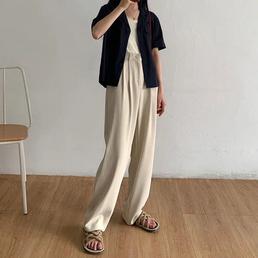 Women's High-Waist Black Straight Leg Pants: Stylish & Comfortable Office Trousers