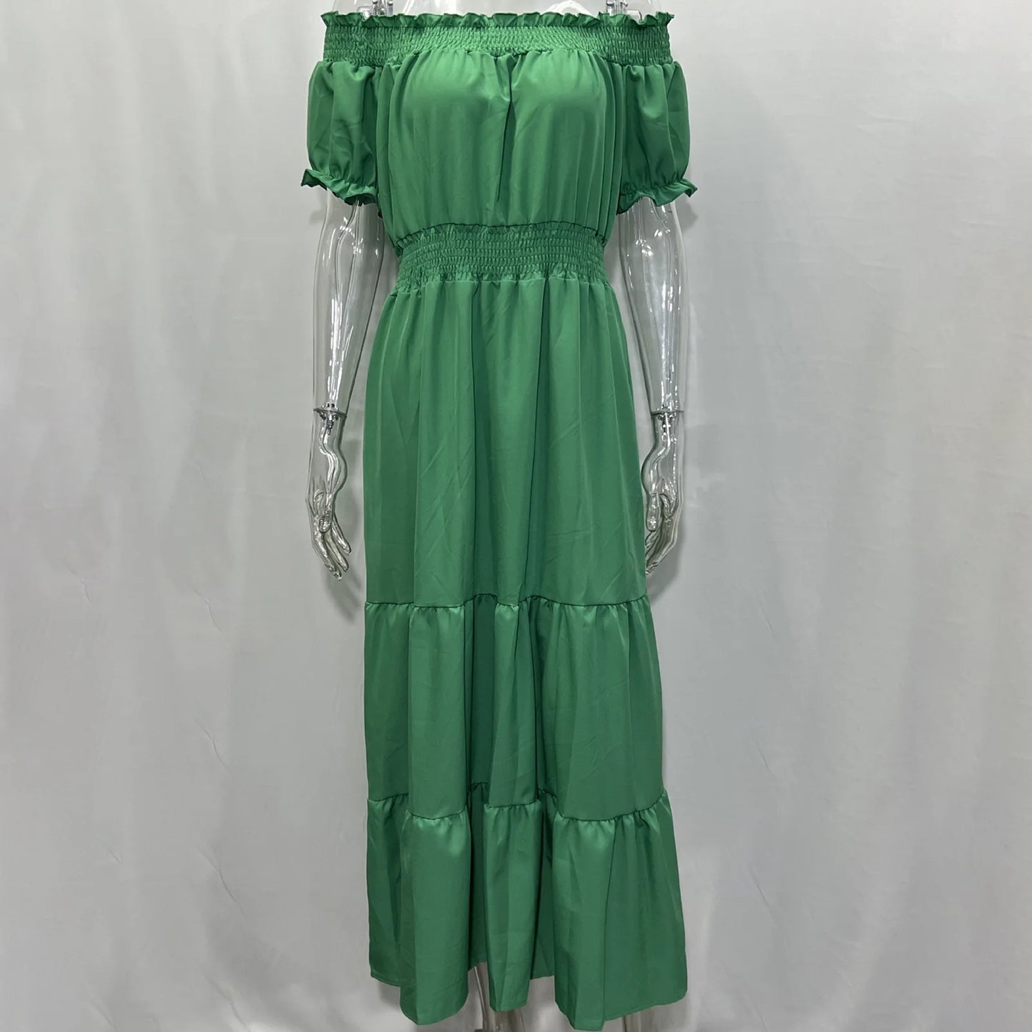2024 Women’s Off-Shoulder Ruffle Mini Dress – Summer Sexy A-Line Boho Sundress with Flare Sleeves