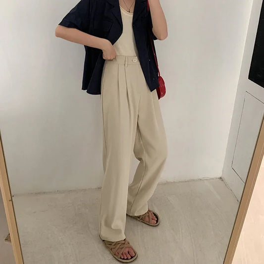 Women's High-Waist Black Straight Leg Pants: Stylish & Comfortable Office Trousers