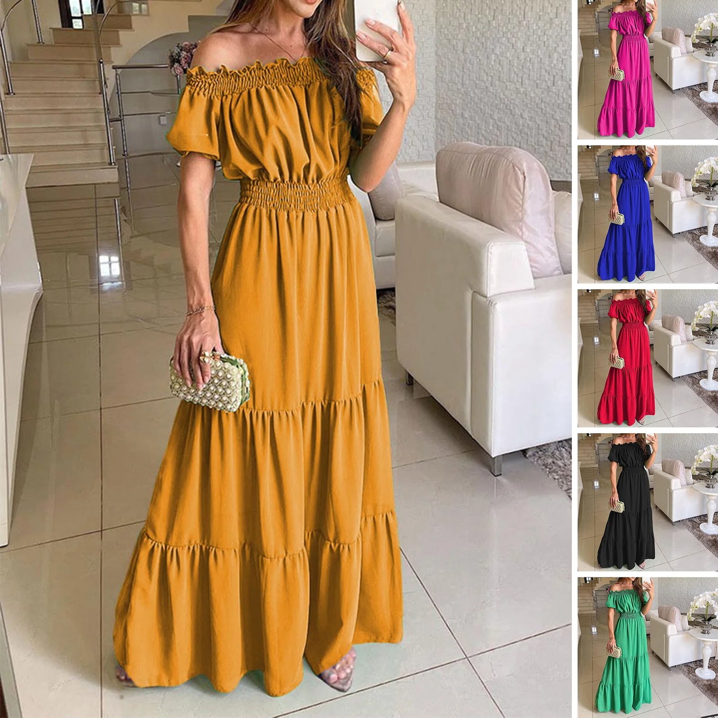 2024 Women’s Off-Shoulder Ruffle Mini Dress – Summer Sexy A-Line Boho Sundress with Flare Sleeves