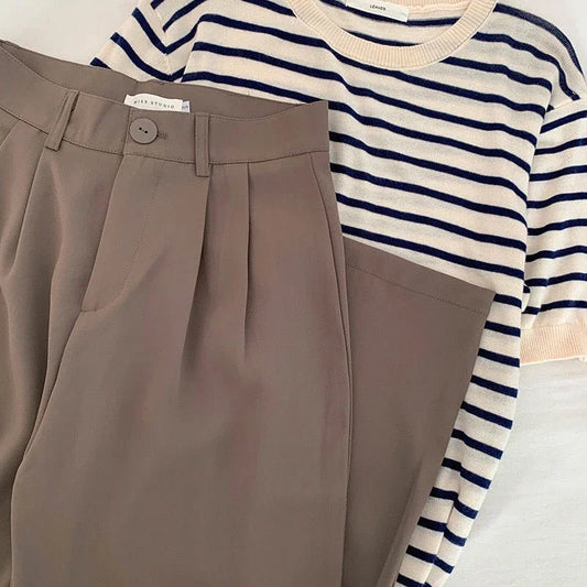Women's High-Waist Black Straight Leg Pants: Stylish & Comfortable Office Trousers