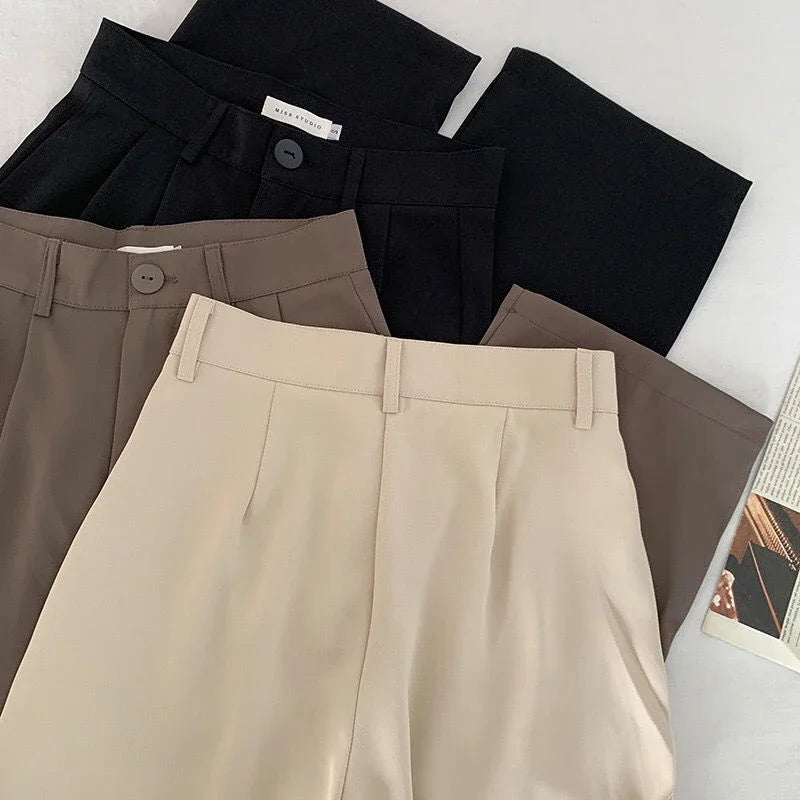 Women's High-Waist Black Straight Leg Pants: Stylish & Comfortable Office Trousers