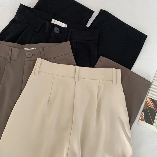 Women's High-Waist Black Straight Leg Pants: Stylish & Comfortable Office Trousers