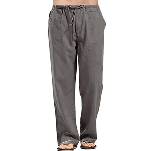 Men’s Cotton Linen Pants – Summer Breathable Casual Trousers with Elastic Waist & Pockets
