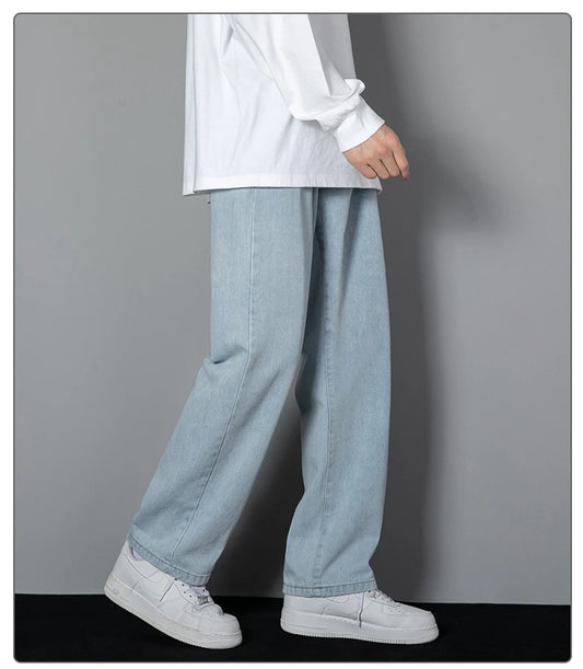 2025 New Korean Men’s Casual Wide-Leg Jeans – Classic Straight Fit Denim Pants
