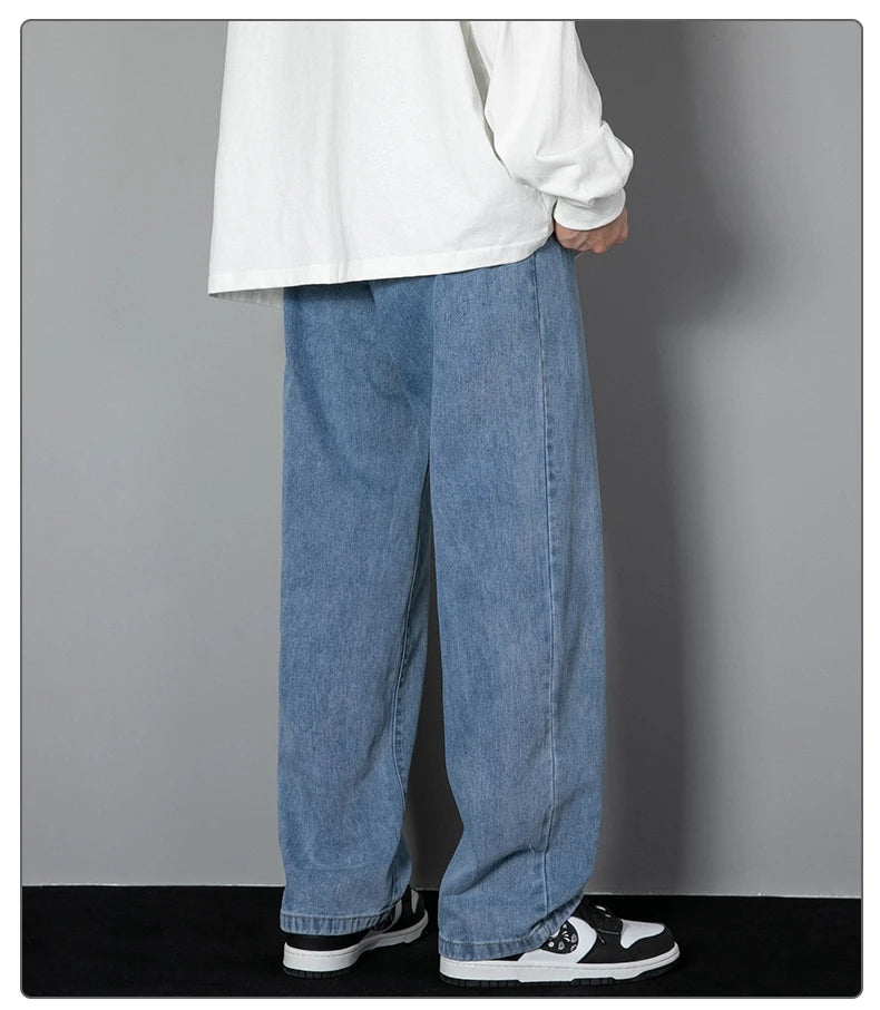 2025 New Korean Men’s Casual Wide-Leg Jeans – Classic Straight Fit Denim Pants