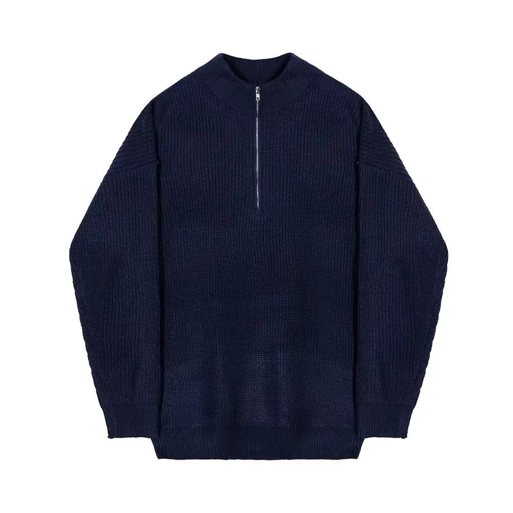 Men’s Half-Zip Stand Collar Sweater – Autumn Winter Casual High Street Pullover