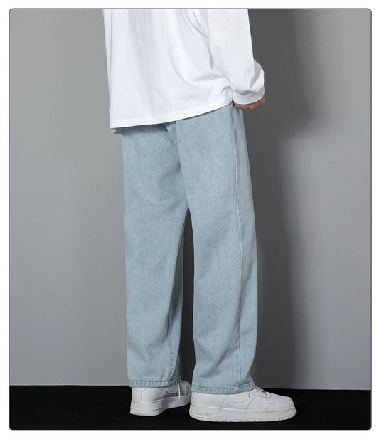 2025 New Korean Men’s Casual Wide-Leg Jeans – Classic Straight Fit Denim Pants