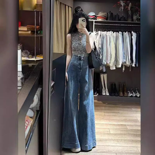 High-Waisted Wide Leg Jeans: Retro Blue Denim